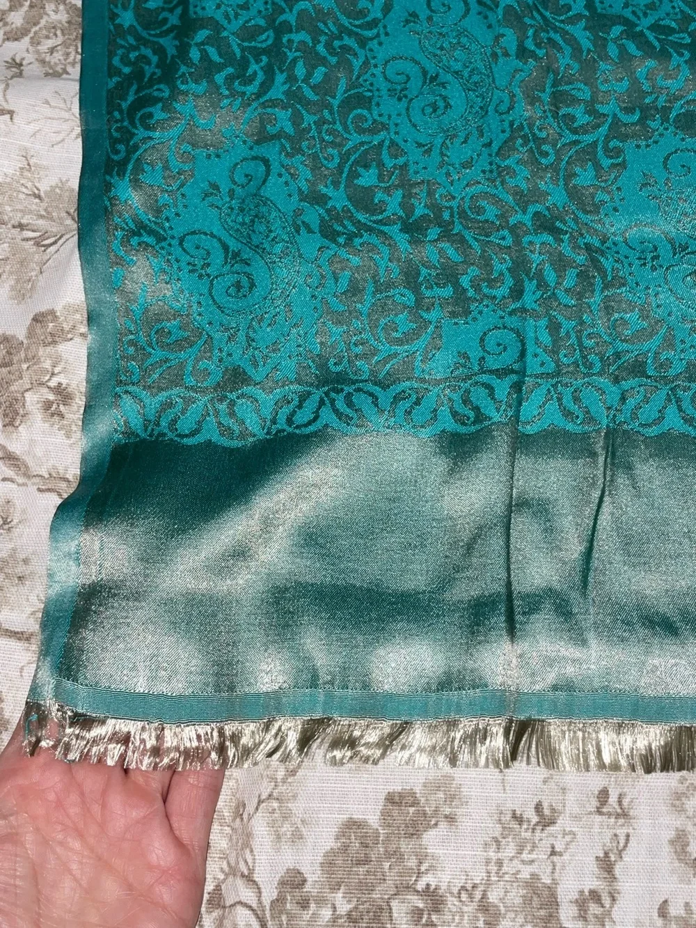 Teal and Silver Brocade Shawl